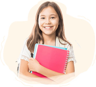 Girl holding books and smiling