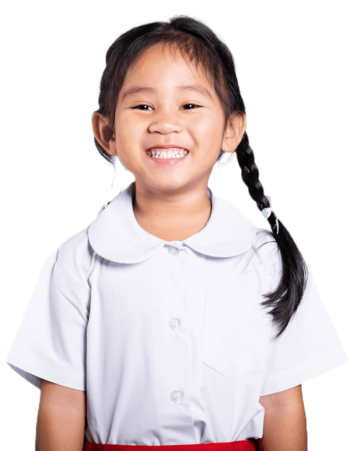 Girl tutoring student in school uniform smiling