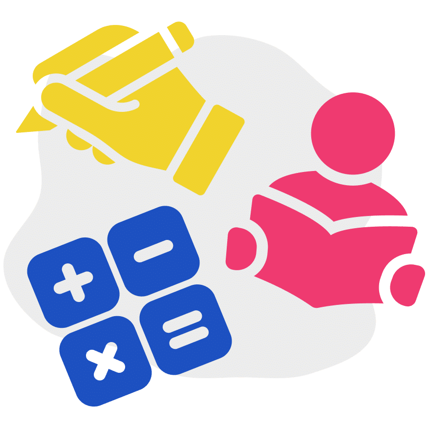 Reading writing and math icons